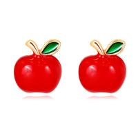 Zinc Alloy Stud Earring Apple gold color plated for woman red nickel lead & cadmium free Sold By PC
