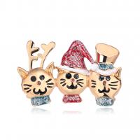 Christmas Brooches Zinc Alloy Cat gold color plated for woman red nickel lead & cadmium free Sold By PC