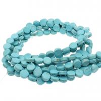 Perles turquoises, turquoise synthétique, Plat rond, poli, DIY, bleu, 10*10mm, 40PC/brin, Vendu par brin