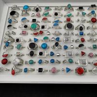 Zinklegierung Open -Finger-Ring, mit Türkis, plattiert, Mischringgröße, gemischte Farben, Größe:5.5-10, 50PCs/Tasche, verkauft von Tasche