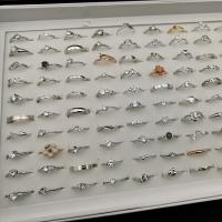 Messing Open Finger Ring, plated, gemengde ringmaat, zilver, Maat:5.5-10, 100pC's/box, Verkocht door box