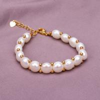 Bracelet en perles de culture d'eau douce, perle d'eau douce cultivée, Rond, Placage, pour femme, plus de couleurs à choisir, 7-8mm, Vendu par Environ 7.5 pouce brin