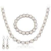 Zinc Alloy Jewelry Sets Stud Earring & bracelet & necklace with Rhinestone three pieces & fashion jewelry white Sold By Set