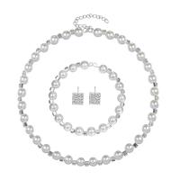 Tibetan Style Jewelry Sets, Stud Earring & bracelet & necklace, with Plastic Pearl, three pieces & fashion jewelry, white, Sold By Set
