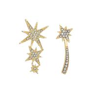 Asymmetric Earrings, Tibetan Style, with 925 Sterling Silver, gold color plated, for woman & with rhinestone, nickel, lead & cadmium free, 16x33.50mm, Sold By Pair