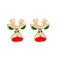 Boucles d'oreilles de Noël, alliage de zinc, Placage de couleur d'or, pour femme, rouge, protéger l'environnement, sans nickel, plomb et cadmium, 12x10mm, Vendu par paire