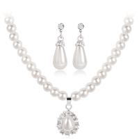 Parures de bijoux en alliage zinc, alliage de zinc, avec perle de plastique, 2 pièces & bijoux de mode, blanc, Vendu par fixé