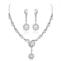 Conjuntos de joyería de aleación de zinc, con Perlas plásticas, 2 piezas, Blanco, Vendido por Set