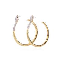 alliage de zinc boucle d'oreille cercle, beignet, Placage de couleur d'or, pour femme & avec strass, 83mm, Vendu par paire
