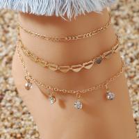 Zinc Alloy Anklet fashion jewelry & multilayer & with rhinestone gold 30cm Sold By Set
