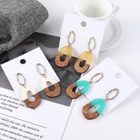 Tibetan Style Drop Earrings, with Wood, fashion jewelry, more colors for choice, 5.8cmX2.2cm, Sold By Pair