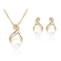 Rhinestone Jewelry Sets Stud Earring & necklace Zinc Alloy gold color plated for woman & with rhinestone white nickel lead & cadmium free Sold By Set