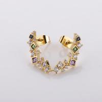 Boucles d'oreilles en laiton zircon cubique pavent, avec zircon cubique, bijoux de mode, multicolore, Vendu par paire