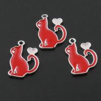 Tibetan Style Enamel Pendants, Cat, plated, DIY, more colors for choice, nickel, lead & cadmium free, 15*18*2mm, Hole:Approx 2mm, 50PCs/Bag, Sold By Bag