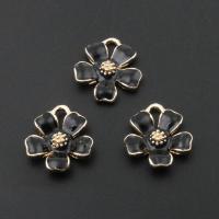 Tibetan Style Enamel Pendants, Flower, plated, DIY, black, nickel, lead & cadmium free, 16*16*4mm, Hole:Approx 2mm, 50PCs/Bag, Sold By Bag