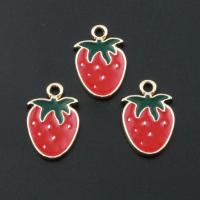 Zinc Alloy Enamel Pendants Strawberry plated DIY red nickel lead & cadmium free 11*15*1mm Approx 2mm Sold By Bag