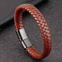 Men Bracelet, Titanium Steel, with PU Leather, polished, different size for choice & for man, red, Sold By PC