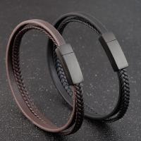 Men Bracelet Titanium Steel with Magnet & PU Leather polished Double Layer & for man Length Approx 8.26 Inch Sold By PC