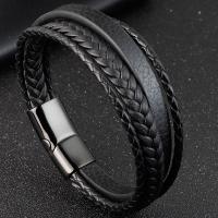 Men Bracelet Titanium Steel with PU Leather polished & for man & multi-strand black Sold By PC