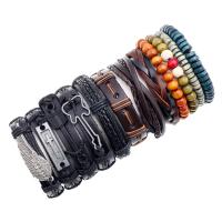 Faux cuir Set de bracelet, poignet couronne, avec corde de cire, 12 pièces & bijoux de mode & unisexe, 60mm, Vendu par fixé