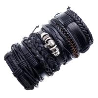 Faux Leather Bracelet Set wrist wreath with Wax Cord 10 pieces & fashion jewelry & Unisex 60mm Sold By Set