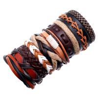 Faux cuir Set de bracelet, poignet couronne, avec corde de cire, 10 pièces & bijoux de mode & unisexe, 60mm, Vendu par fixé