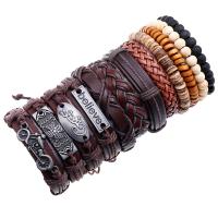 Faux cuir Set de bracelet, poignet couronne, avec corde de cire, 12 pièces & bijoux de mode & unisexe, 60mm, Vendu par fixé