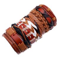 Faux cuir Set de bracelet, avec corde de cire, 10 pièces & bijoux de mode & unisexe, 60mm, Vendu par fixé
