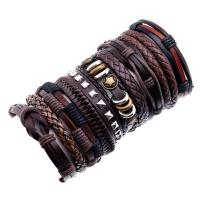 Faux cuir Set de bracelet, poignet couronne, avec corde de cire, 10 pièces & bijoux de mode & unisexe, protéger l'environnement, sans nickel, plomb et cadmium, 60mm, Vendu par fixé