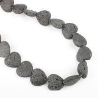 Perline lava naturale, Cuore, lucido, DIY, grigio scuro, 20*20mm, Venduto da filo