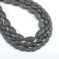 Perline lava naturale, ellisse, lucido, DIY, grigio scuro, 8x12mm, Venduto da filo