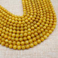 Natural Jade Beads Jade Yellow Round polished DIY yellow Sold By Strand