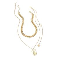 Mode Multi Layer halskæde, Messing, med Zinc Alloy, guldfarve belagt, for kvinde & multi-streng, 37cm,55cm,25cm,2.5x3.3cm, Solgt af Strand