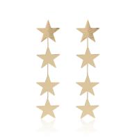 Boucles d'oreilles en alliage de zinc, étoile, Placage de couleur d'or, pour femme, 90mm,20mm, Vendu par paire
