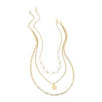 Divat Multi Layer nyaklánc, Cink ötvözet, -val Műanyag Pearl, -val 3.54 inch extender lánc, arany színű aranyozott, a nő & sodrott, 40cm,45cm,57cm,1.5cm, Által értékesített Strand