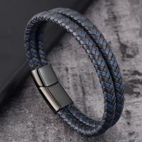 Men Bracelet, Titanium Steel, with PU Leather, Double Layer & different size for choice & for man, black, Sold By PC