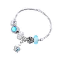 Bracelet European , alliage de zinc, avec cristal, bijoux de mode & avec strass, bleu, 19cm, Vendu par PC