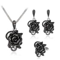 Rhinestone Jewelry Sets, Tibetan Style, antique silver color plated, for woman & with rhinestone, black, nickel, lead & cadmium free, Sold By Set