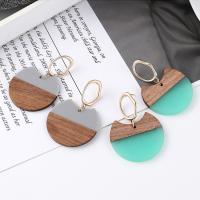 Wood Earring, Tibetan Style, with Wood, plated, for woman, more colors for choice, nickel, lead & cadmium free, 36x53mm, Sold By Pair