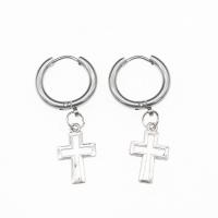 Huggie Hoop Drop Earring 303 Stainless Steel Cross plated fashion jewelry & for woman silver color nickel lead & cadmium free 17*2.5*35mm Sold By Strand