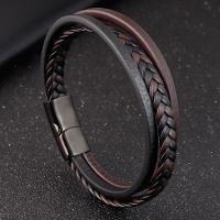 Men Bracelet, Titanium Steel, with PU Leather, plated, for man & multi-strand, more colors for choice, 21cm, Length:Approx 8.26 Inch, Sold By PC