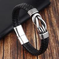 Men Bracelet Titanium Steel with PU Leather polished dyed & for man black 21cm Length Approx 8.26 Inch Sold By PC