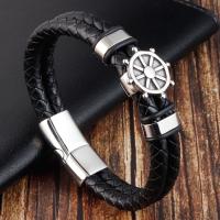 Men Bracelet Titanium Steel with PU Leather polished dyed & for man black 21CM Length Approx 8.26 Inch Sold By PC