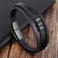 Men Bracelet Titanium Steel with PU Leather polished dyed & for man & multi-strand black Sold By PC