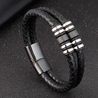 Men Bracelet, Titanium Steel, with PU Leather, polished, dyed & different size for choice & for man & multi-strand, black, Sold By PC