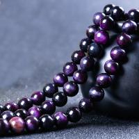 Tigerauge Perlen, rund, poliert, natürliche & DIY, violett, verkauft von Strang