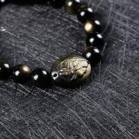 Edelstein Armbänder, Gold- Obsidian, rund, poliert, Modeschmuck & natürliche, schwarz, 10mm, verkauft von Strang
