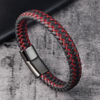 Men Bracelet, Titanium Steel, with PU Leather, polished, dyed & different size for choice & for man, more colors for choice, Sold By PC