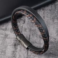 Men Bracelet, Titanium Steel, with PU Leather, polished, dyed & for man & multi-strand, black, 21cm, Sold By PC