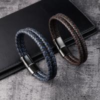 Men Bracelet Titanium Steel with PU Leather polished dyed & for man & multi-strand Sold By PC